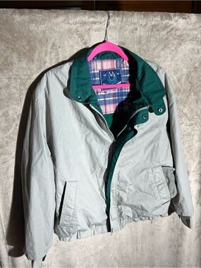 Members Only Light Gray and Dark Green Reversible Bomber Jacket